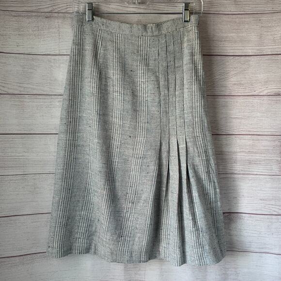 Vintage Gilmor Gray Plaid Skirt Pleated Detail Knee Length Size 11/12 - Picture 1 of 16